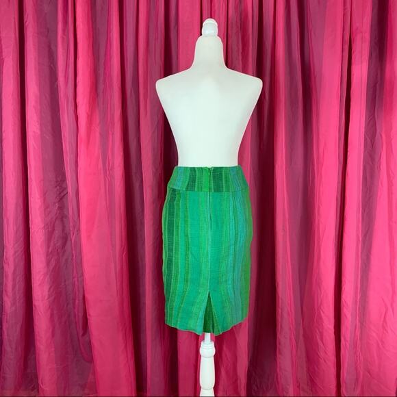 Eva Franco Anthro green striped waist button detail tween pencil skirt, 2 - Picture 2 of 9